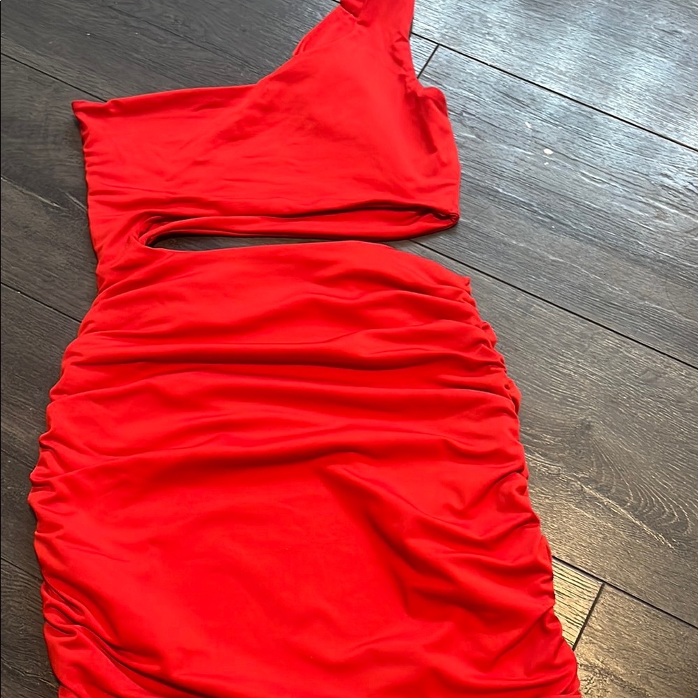 SHEIN Vibrant Red One-Shoulder Dress